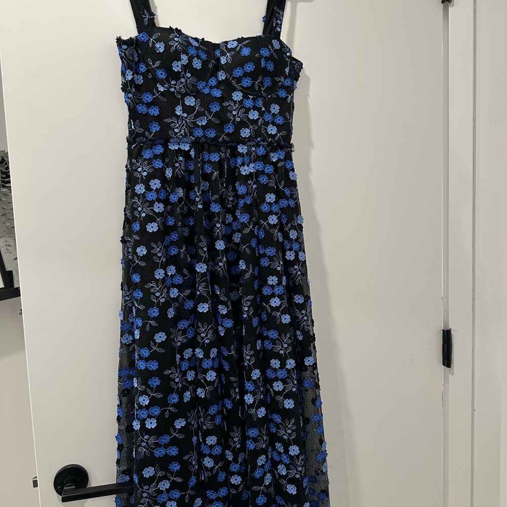 Floral Black and Blue Dress